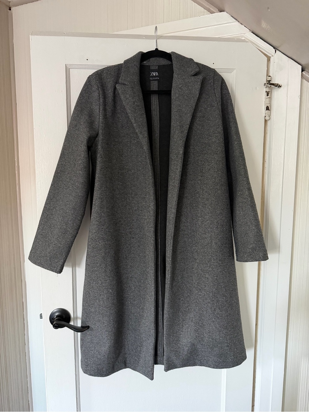 Zara Gray Tailored Open-Front Wool-Blend Coat
